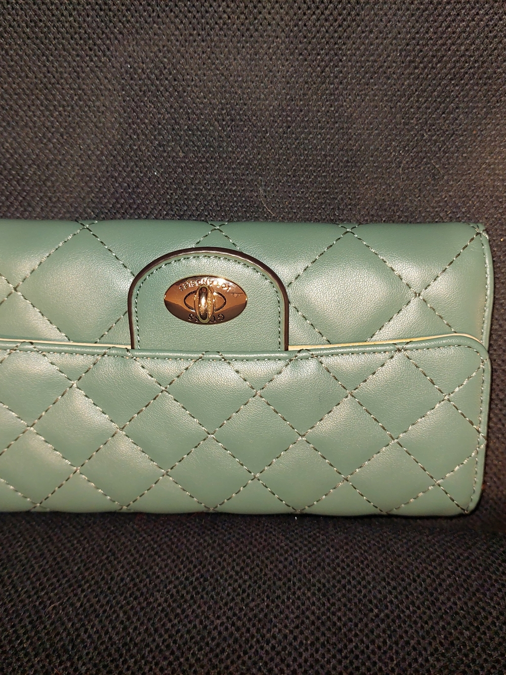 GUESS Quilted Teal Green Wallet with Gold-Tone Turn Lock